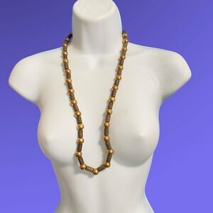 Metallic Beads Gold Tone Chunky Necklace Brutalist